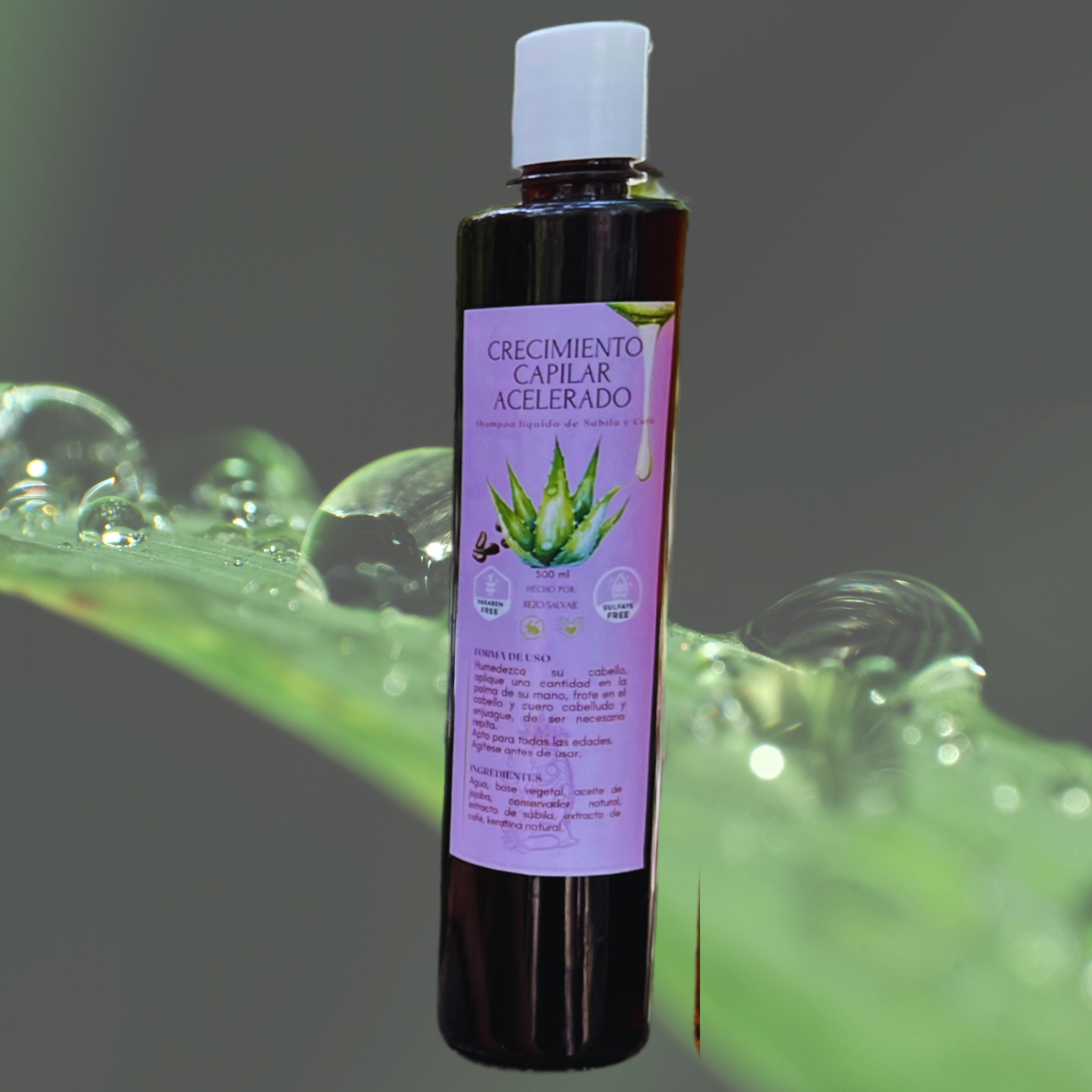 Shampoo Líquido Natural de Sábila y Café - Crecimiento Acelerado - 500 ml